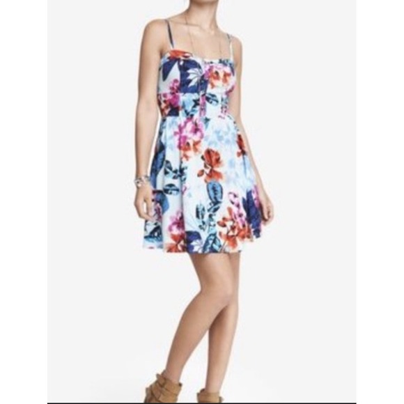 Express Floral Sundress Sleeveless Casual Dress Button Front Blue Pink Size M - Picture 1 of 7